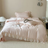 Dreamy Silky Ruffle Tencel Bedding Set - Pink