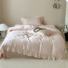 Dreamy Silky Ruffle Tencel Bedding Set - Pink