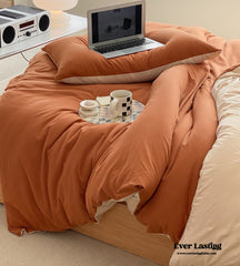 Duo Earth Tone Jersey Knit Bedding Set - Orange + Beige