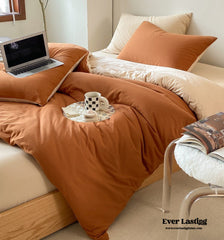 Duo Earth Tone Jersey Knit Bedding Set - Orange + Beige