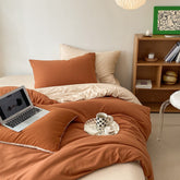 Duo Earth Tone Jersey Knit Bedding Set - Orange + Beige