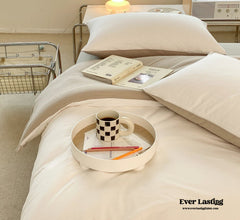Duo Earth Tone Jersey Knit Bedding Set - White Beige