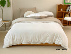 Duo Earth Tone Jersey Knit Bedding Set - White Beige