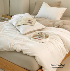 Duo Earth Tone Jersey Knit Bedding Set - White Beige