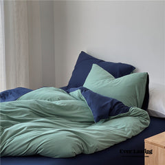 DUO Jersey Knit Bedding Set - Green Blue + Royal Blue