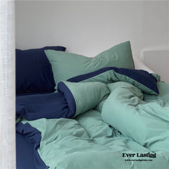 DUO Jersey Knit Bedding Set - Green Blue + Royal Blue