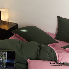 DUO Maximalist Jersey Knit Bedding Set - Barbie Pink + Forest Green