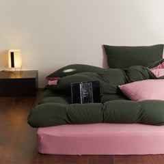 DUO Maximalist Jersey Knit Bedding Set - Barbie Pink + Forest Green