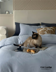 DUO Minimal Double Layer Washed Cotton Bedding Set - Blue