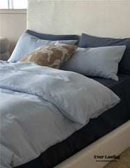 DUO Minimal Double Layer Washed Cotton Bedding Set - Blue