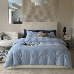 DUO Minimal Double Layer Washed Cotton Bedding Set - Blue