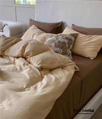 DUO Minimal Double Layer Washed Cotton Bedding Set - Khaki + Brown