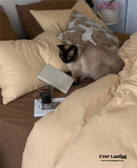 DUO Minimal Double Layer Washed Cotton Bedding Set - Khaki + Brown