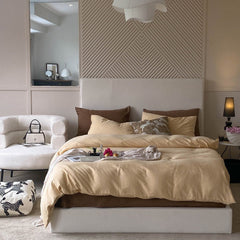 DUO Minimal Double Layer Washed Cotton Bedding Set - Khaki + Brown