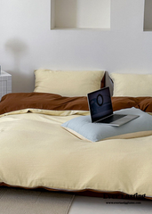 Duo Waffle Bedding Set - Brown + Yellow Cream