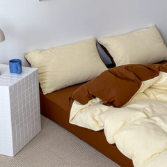 Duo Waffle Bedding Set - Brown + Yellow Cream