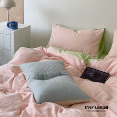 Duo Waffle Bedding Set - Pink + Avocado Green