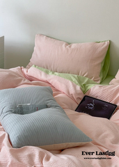 Duo Waffle Bedding Set - Pink + Avocado Green