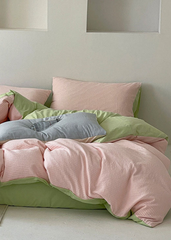 Duo Waffle Bedding Set - Pink + Avocado Green
