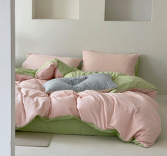 Duo Waffle Bedding Set - Pink + Avocado Green