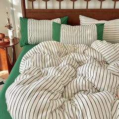 Camille French Stripe Bedding Set - Green