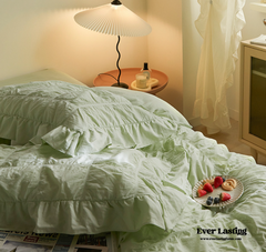 Earth Tone Marshmallow Puff Ruffle Bedding Set - Mint Green