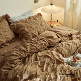 Earth Tone Marshmallow Puff Ruffle Bedding Set - Pumpkin Brown