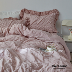 Earth Tone Marshmallow Puff Ruffle Bedding Set - Rust Pink