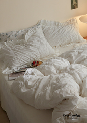 Earth Tone Marshmallow Puff Ruffle Bedding Set - White