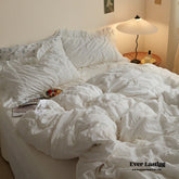 Earth Tone Marshmallow Puff Ruffle Bedding Set - White
