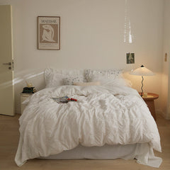 Earth Tone Marshmallow Puff Ruffle Bedding Set - White
