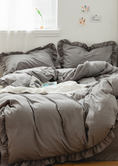 Earth Tone Ruffle Bedding Set - Dark Gray