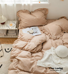 Earth Tone Ruffle Bedding Set - Dark Beige
