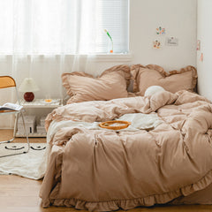 Earth Tone Ruffle Bedding Set - Dark Beige