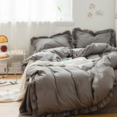 Earth Tone Ruffle Bedding Set - Dark Gray