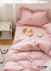 Earth Tone Ruffle Bedding Set - Pink