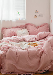 Earth Tone Ruffle Bedding Set - Pink