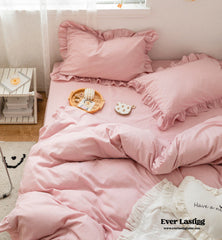 Earth Tone Ruffle Bedding Set - Pink
