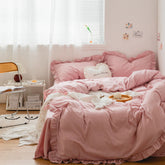 Earth Tone Ruffle Bedding Set - Pink