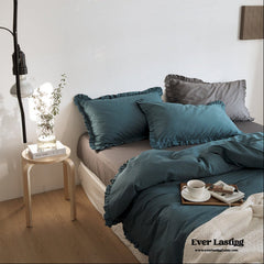 Earth Tone Ruffle Bedding Set - Vintage Blue