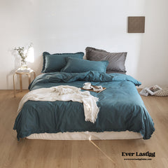 Earth Tone Ruffle Bedding Set - Vintage Blue