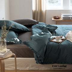 Earth Tone Ruffle Bedding Set - Vintage Blue