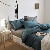 Earth Tone Ruffle Bedding Set - Vintage Blue
