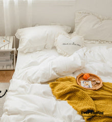 Earth Tone Ruffle Bedding Set - White