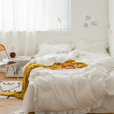 Earth Tone Ruffle Bedding Set - White