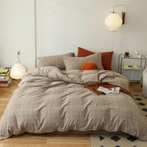 Eleanor Vintage Minimalist Plaid Bedding Set - Khaki