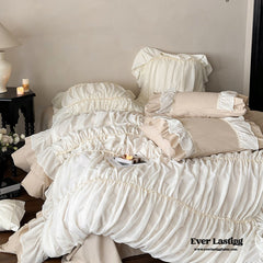 Élodie Silky Coquette Ruffled Bedding Set - Beige