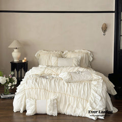 Élodie Silky Coquette Ruffled Bedding Set - White