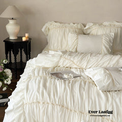 Élodie Silky Coquette Ruffled Bedding Set - White