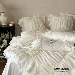 Élodie Silky Coquette Ruffled Bedding Set - White